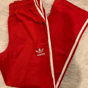 rare red adidas track pants